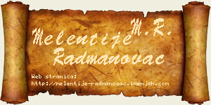 Melentije Radmanovac vizit kartica
